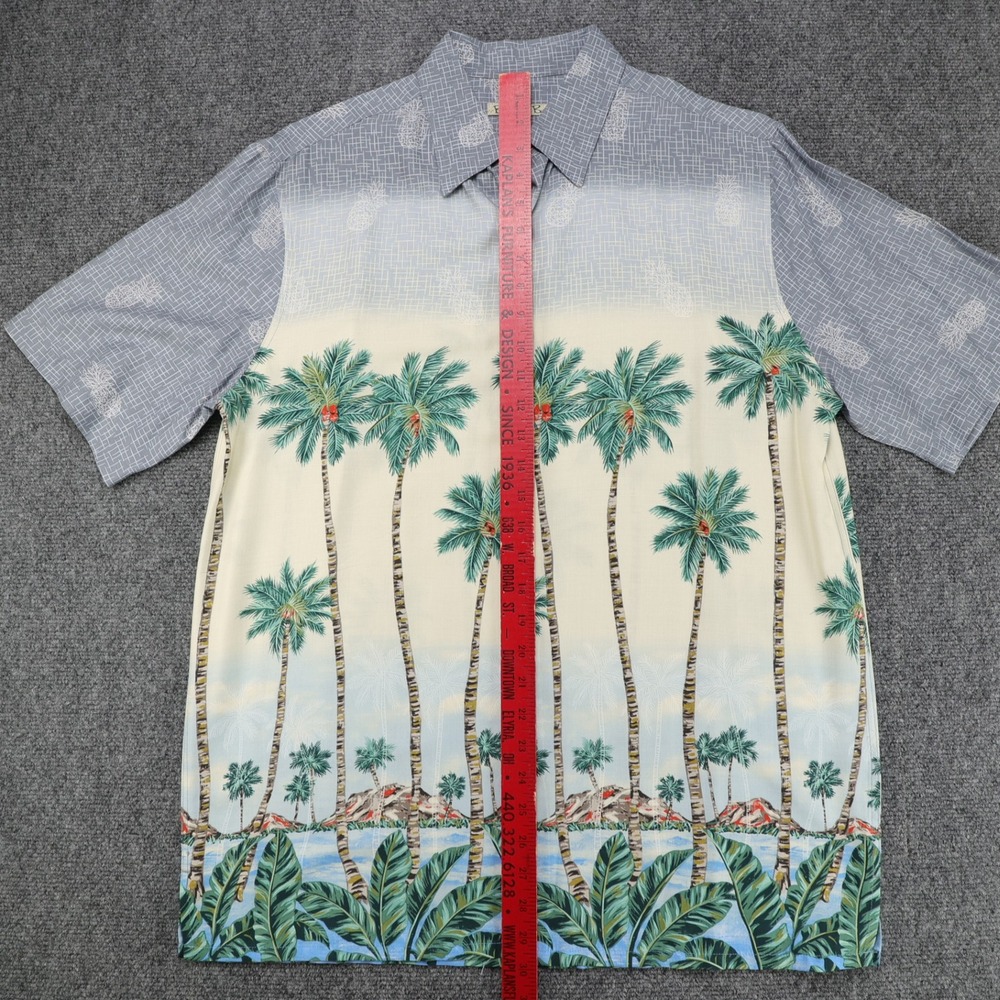 Batik Bay Mens Medium Blue Cream Rayon Palm Tree Pineapple Hawaiian Aloha Shirt - Picture 4 of 5